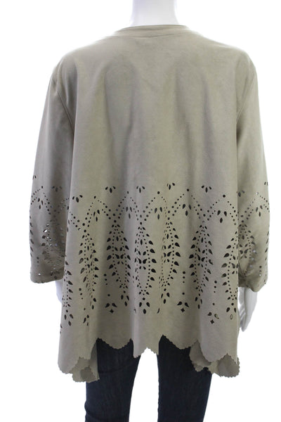 Multiples Womens Beige V-Neck 3/4 Sleeve Button Cardigan Boho Size S