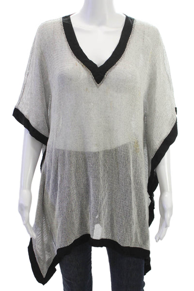 Elan Womens Kimono Top Gray Cotton V Neck Short Sleeve Beach Size One Size