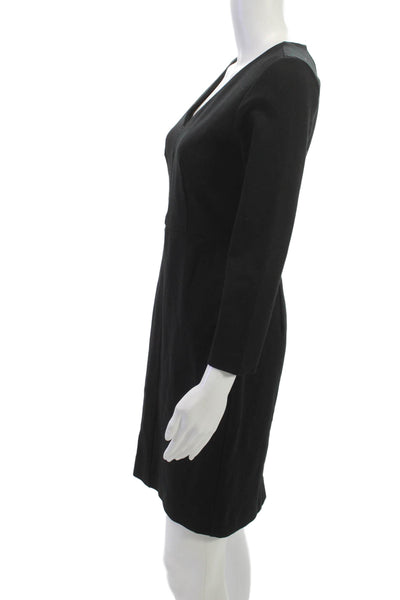 J Crew Women Sheath Dress Black V Neck Long Sleeve Knee Length Size 4