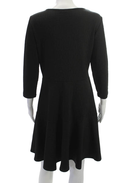 Ny Collection Womens A-Line Fit & Flare V-Neck 3/4 Sleeve Black Dress Size M
