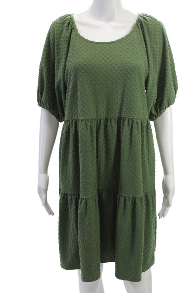 J Crew Women Shift Dress Army Green Knee Length Round Neck Size L