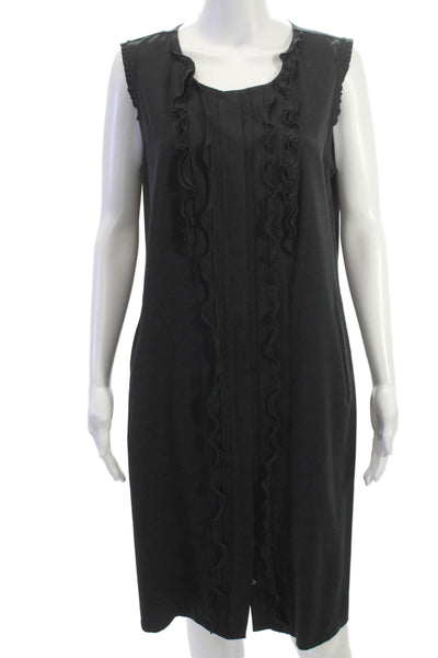 Elie Tahari Womens Shift Dress Black Silk Sleeveless Round Neck Short Size 14