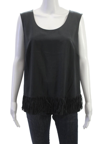Akris Punto Women Sleeveless Silk Tank Black Round Neck Hook Eye Size 14