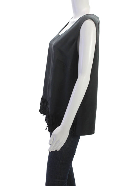 Akris Punto Women Sleeveless Silk Tank Black Round Neck Hook Eye Size 14