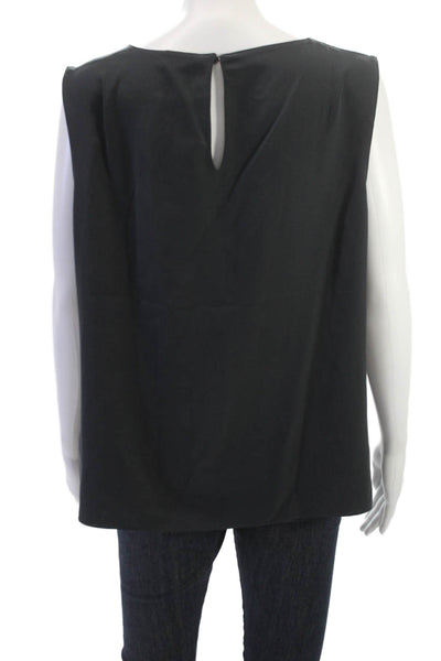 Akris Punto Women Sleeveless Silk Tank Black Round Neck Hook Eye Size 14