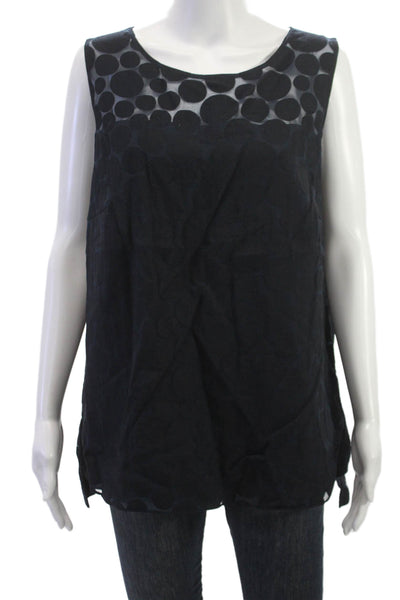 Akris Punto Women Tunic Black Polka Dot Sleeveless Zip Round Neck Size 16