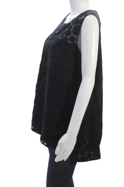 Akris Punto Women Tunic Black Polka Dot Sleeveless Zip Round Neck Size 16