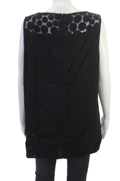 Akris Punto Women Tunic Black Polka Dot Sleeveless Zip Round Neck Size 16