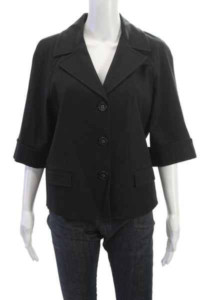 Elie Tahari Women Black Collared Button Wool Blend Blazer 3/4 Sleeve Size 14