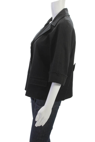Elie Tahari Women Black Collared Button Wool Blend Blazer 3/4 Sleeve Size 14