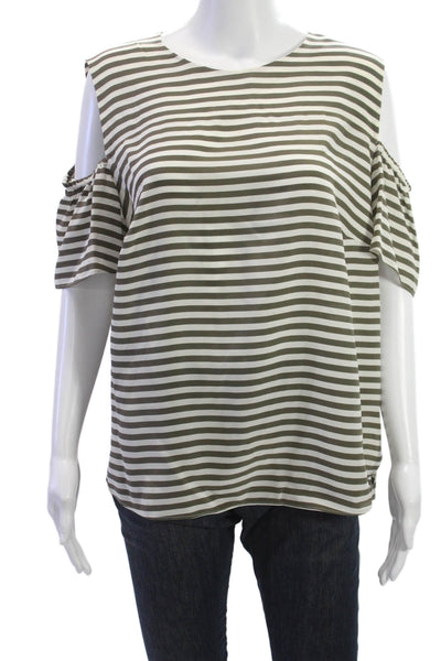 Akris Punto Women Brown Striped Mulberry Silk Blouse Sleeveless Size 16