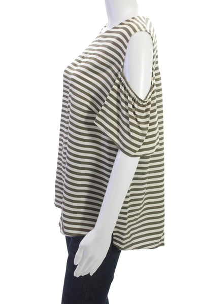 Akris Punto Women Brown Striped Mulberry Silk Blouse Sleeveless Size 16