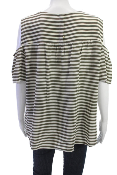 Akris Punto Women Brown Striped Mulberry Silk Blouse Sleeveless Size 16