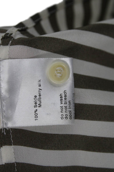 Akris Punto Women Brown Striped Mulberry Silk Blouse Sleeveless Size 16