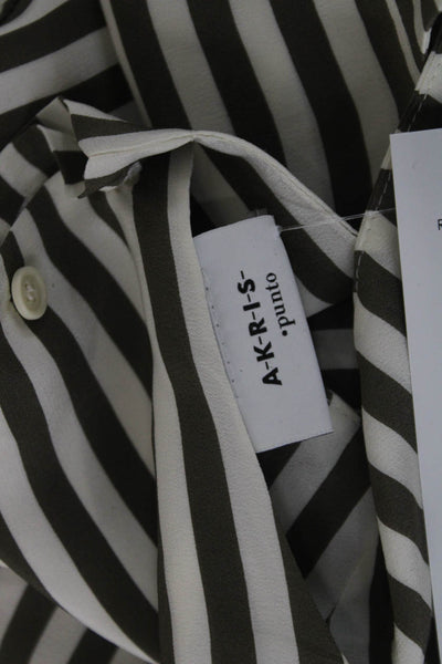 Akris Punto Women Brown Striped Mulberry Silk Blouse Sleeveless Size 16