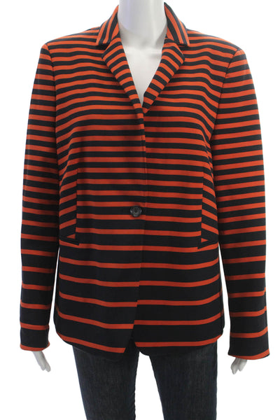 Akris Punto Womens Black Striped Blazer Collared Long Sleeve Size 16