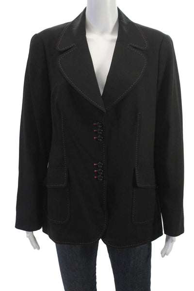 Escada Women Blazer Black Wool Collared Button Long Sleeve Size 44