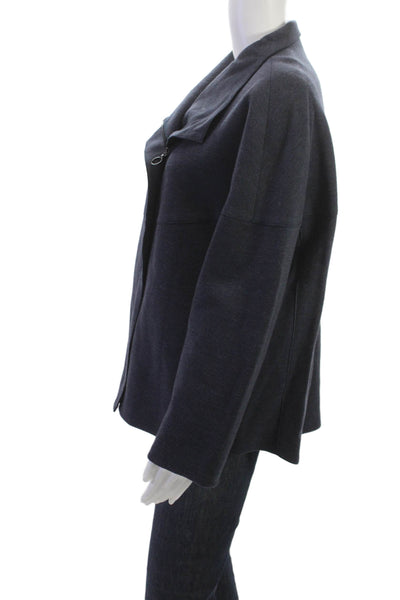 Akris Punto Women Dark Blue Virgin Wool Cotton Jacket Mock Neck Size 14