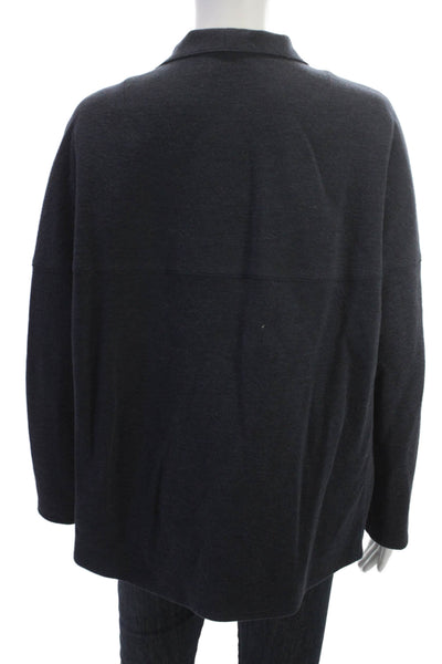 Akris Punto Women Dark Blue Virgin Wool Cotton Jacket Mock Neck Size 14