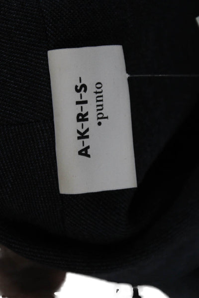 Akris Punto Women Dark Blue Virgin Wool Cotton Jacket Mock Neck Size 14