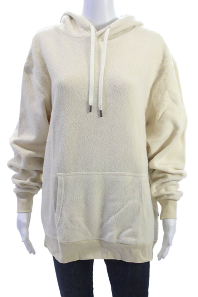 feat Women Pullover Hoodies Beige Drawstring Long Sleeve Size M