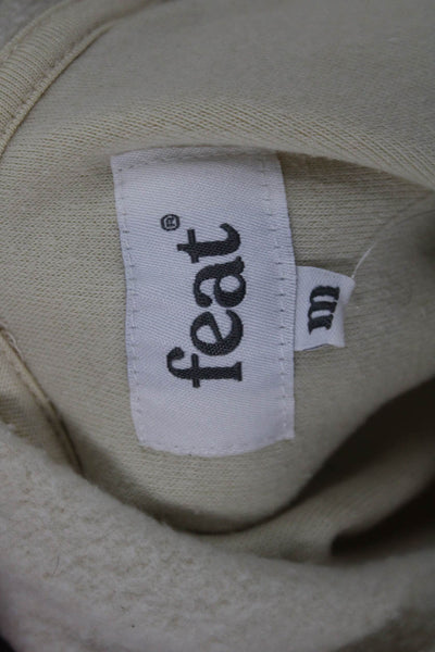 feat Women Pullover Hoodies Beige Drawstring Long Sleeve Size M