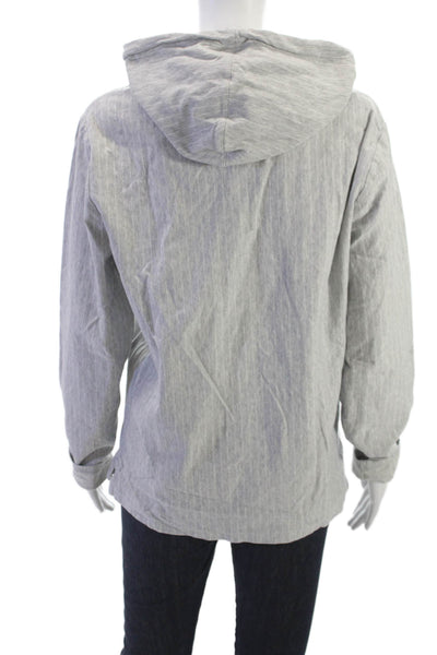 Vince Women Pullover Hoodie Gray Striped Polyester Long Sleeve Size M