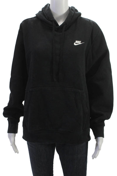 Nike Womens Pullover Hoodie Sweatshirt Black Drawstring Long Sleeve Size M