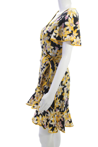 Cinq A Sept Women Black Silk Wrap Dress Short Sleeve V-Neck Size 2