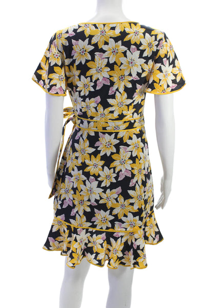 Cinq A Sept Women Black Silk Wrap Dress Short Sleeve V-Neck Size 2
