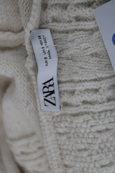 Zara Womens Beige Pullover Hoodie Drawstring Long Sleeve Size S