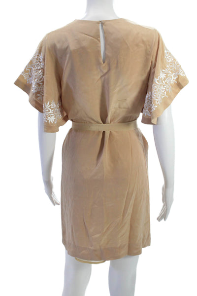 Rungolee Women Shift Mini Dress Beige Polyester Round Neck Short Sleeve Size XS