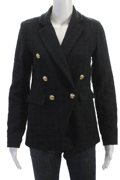 Wish Womens Black Collared Long Sleeve Blazer Button Cotton Blend Size XS