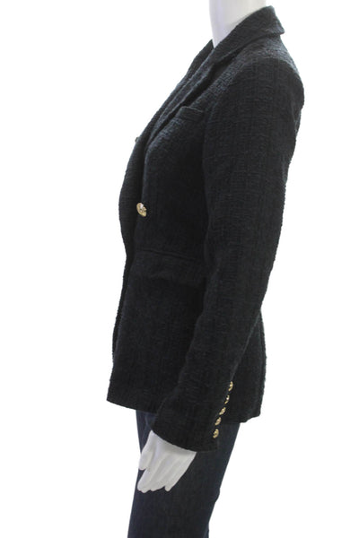 Wish Womens Black Collared Long Sleeve Blazer Button Cotton Blend Size XS