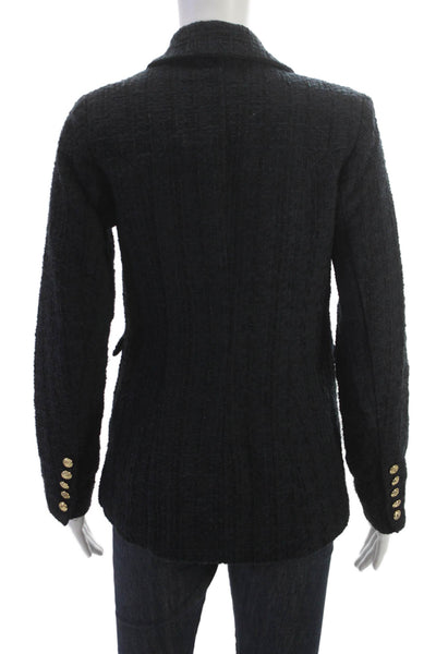 Wish Womens Black Collared Long Sleeve Blazer Button Cotton Blend Size XS