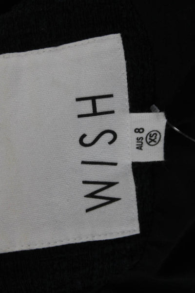 Wish Womens Black Collared Long Sleeve Blazer Button Cotton Blend Size XS