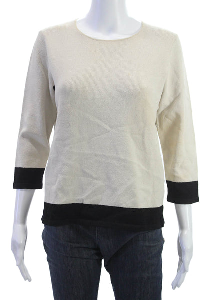 Sportsworks Studio Womens Basic Top Beige Button Viscose 3/4 Sleeve Size M
