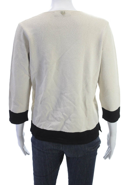Sportsworks Studio Womens Basic Top Beige Button Viscose 3/4 Sleeve Size M