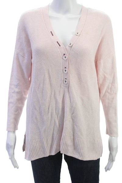 Lilla P Women V Neck Button Long Sleeve Cardigan Pink Size M