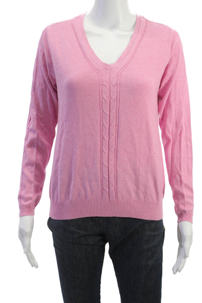 Peter Millar Women Pullover Sweater Pink V-Neck Long Sleeve 95% Cotton Size M