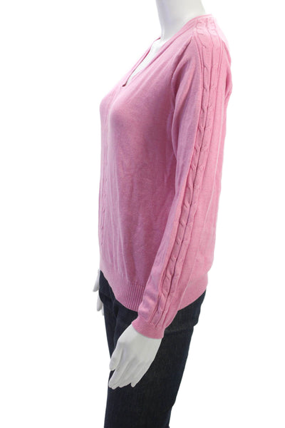 Peter Millar Women Pullover Sweater Pink V-Neck Long Sleeve 95% Cotton Size M