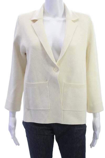 Metric Knits Womens Beige Collared Button 3/4 Sleeve Blazer Size M
