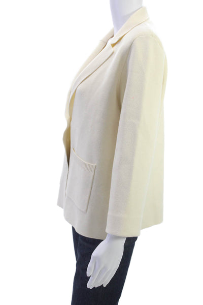 Metric Knits Womens Beige Collared Button 3/4 Sleeve Blazer Size M