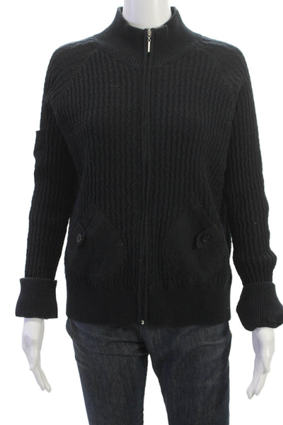 Birdy & Grace Women Cardigan Full Zip Black 100% Cotton Mock Neck Size L