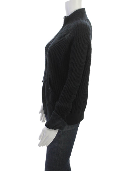 Birdy & Grace Women Cardigan Full Zip Black 100% Cotton Mock Neck Size L