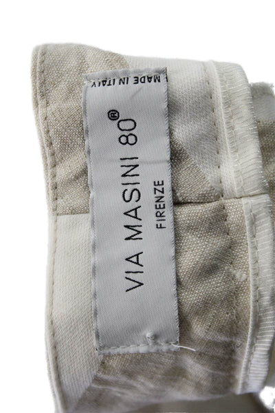 Via Masini 80 Women Cropped Ankle Striped Linen Cotton Pants Beige Size 48