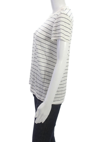 Stateside Womens Striped White Linen Blend Crewneck Short Sleeve Tee Size M