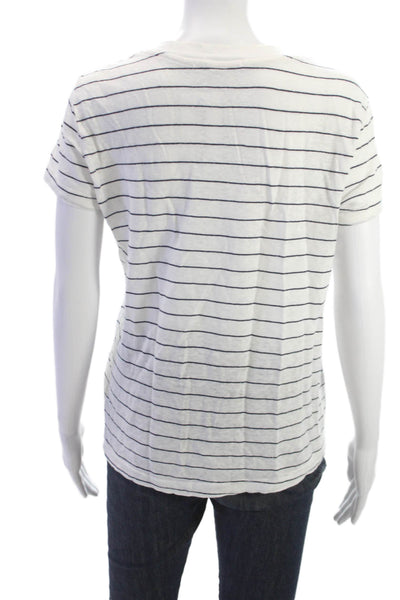 Stateside Womens Striped White Linen Blend Crewneck Short Sleeve Tee Size M
