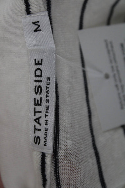 Stateside Womens Striped White Linen Blend Crewneck Short Sleeve Tee Size M