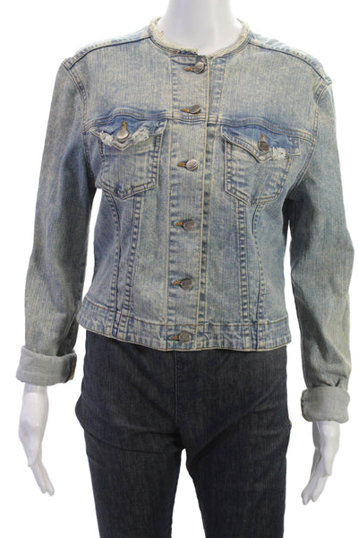Jet John Eshaya Women Blue Cotton Blend Crew Neck Button Jacket Size PS